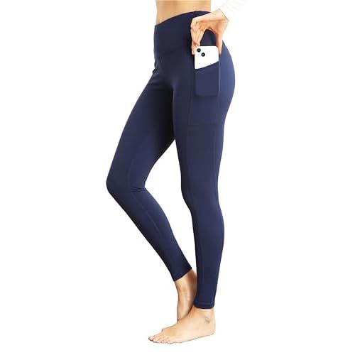 IBL Womens Buttery Soft Leggings with Pockets, High Waisted Compression Workout Lounging Yoga Pants 27" with Pockets XX-Large Navy Blue