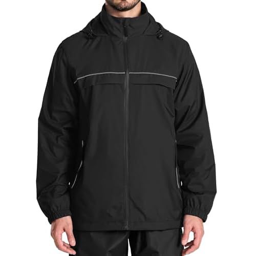 V VALANCH Mens Rain Jacket Waterproof with Hood Reflective Raincoat Lightweight Windbreaker for Golf Cycling Hiking
