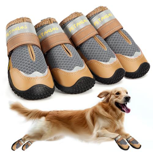 Dog Shoes for Large Dogs, Medium Dog Boots & Paw Protectors for Winter Snow, Breathable Dog Booties for Hot Pavement, Hardwood Floors Gray Size 4 Gray