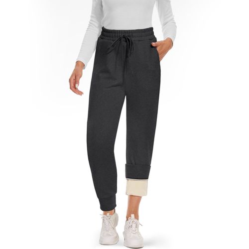 CAMPSNAIL Fleece Lined Sweatpants Women - Joggers for Women with Pockets High Waisted Thermal Winter Warm Pants for Snow 2#dark Grey-heather Medium
