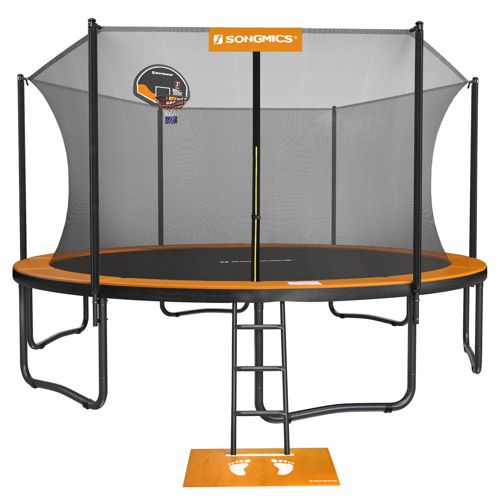SONGMICS Trampoline, 15 ft Outdoor Trampoline for Kids Adults with Basketball Hoop, Safety Enclosure, Inner Net, Ladder, Spring Cover Pad, Max. Load 209 lb, Orange and Black USTR154O01