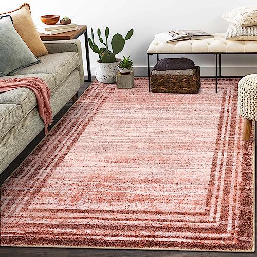 Lahome Modern Abstract 5x7 Area Rug, Washable Pink Bedroom Area Rugs 5x7 Rugs for Living Room Stain Resistance, Low-Pile Soft Minimalist Bedroom Rug Bordered Floor Carpet for Entryway Indoor