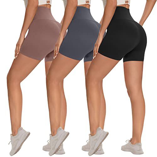 3 Pack Biker Shorts for Women – 8"/5"/3" High Waisted Tummy Control Workout Yoga Running Athletic Shorts 5 IN Small-Medium Black/Dark Grey/Rosy Brown