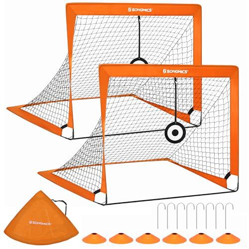SONGMICS Kids Soccer Goals for Backyard, 4x3 ft Portable Soccer Nets Training Equipment, Toddler Soccer Goal with Carrying Bag, for Field Orange with Targets