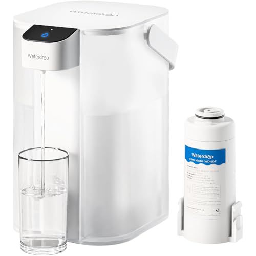 Waterdrop Electric Water Filter Pitcher, Rechargeable Water Dispenser, Instant 15-Cup Countertop Purifier, NSF/ANSI 401&53&42&372, Reduce PFAS, Lead, Chlorine, White, with 1 Filter, Does not