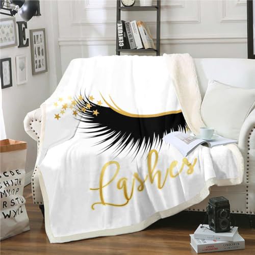 Erosebridal Eyelash Blanket Long Lashes Fuzzy Blanket for Kids Teens Girls,Fashion Makeup Fleece Blanket Warm and Plush Room Throw Blanket for Bed Sof