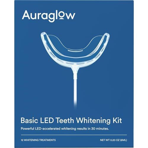 Auraglow Teeth Whitening Kit, Wired LED Accelerator Light, 35% Carbamide Peroxide Teeth Whitening Gel, 12 Whitening Treatments, (2) 3mL Whitening Gel Syringes, Whiten Teeth Faster