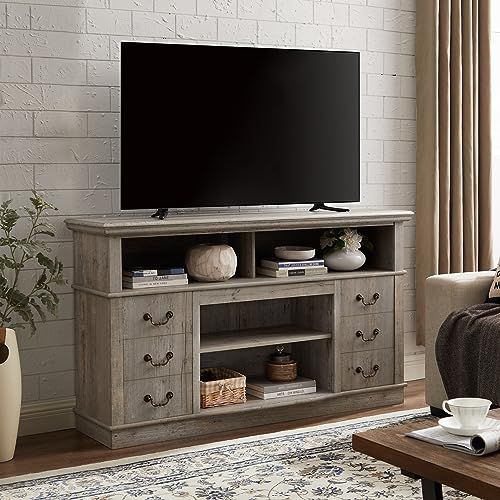 TV Stand for 65" TV: Rustic Drawer-Like TV Cabinet | Tall Farmhouse Media Entertainment Center with Storage Console and Adjustable Shelves for Living Room - Light Gray 60 Inches Light Gray