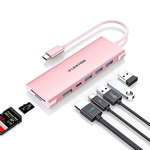 LENTION USB C Multiport Hub with 4K HDMI, 3 USB 3.0, SD/Micro SD Card Reader, 100W PD Compatible 2024-2016 MacBook Pro, New Mac Air, Other Type C Devices, Stable Driver Adapter (CB-C36B, Ros