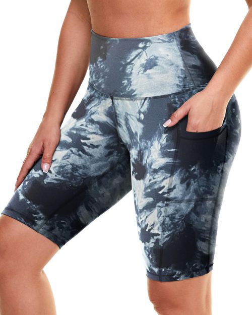 GAYHAY Biker Shorts for Women with Pockets - 8"/5"/3" Booty High Waisted Black Spandex Volleyball Short for Workout Yoga 8 IN Small-Medium Black-blue Tie Dye