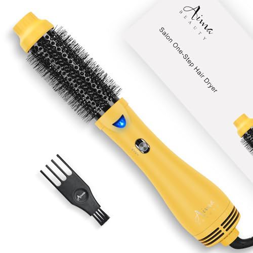 Hair Dryer Brush, Aima Beauty 4-in-1 Upgrade Hot Air Straightener Curler Function for Women, Hair Styling Tools, Yellow-Round 1.75-inch Diameter-yellow-round Brush