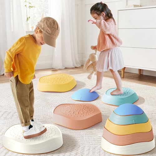 Tiny Land Stepping Stones for Kids, 5pcs Non-Slip Toddler Stepping Stones, Sensory Stepping Stones for Promoting Toddler's Balance & Coordination Skills, Stepping Stones for Toddlers 3-5 Mor