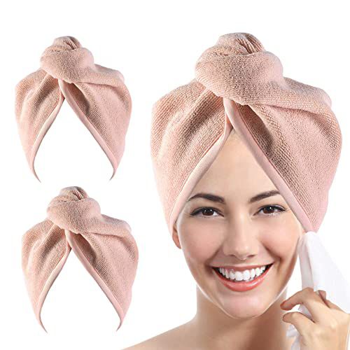 YoulerTex Ultra Plush Microfiber Hair Towel Wrap for Women, 2 Pack 10 inch X 26inch Purple, Ultra Absorbent Twist Hair Turban Drying Cap Hair Wrap, for Drying Curly, Long & Thick Hair (Peach