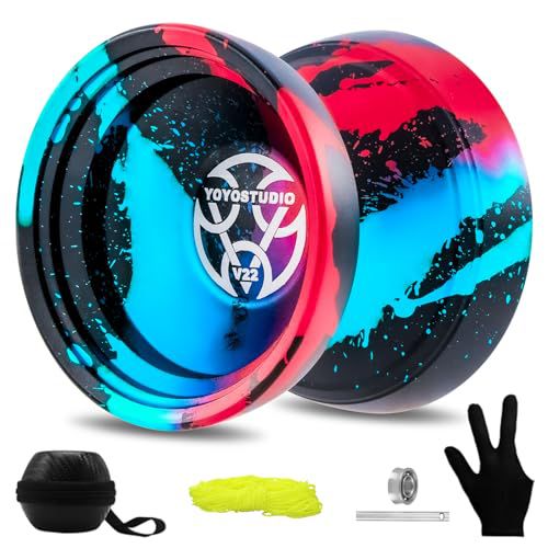 YOYOSTUDIO Yoyo V22 - Trick Yoyos Professional Responsive Yoyo for Kids 8-12 Unresponsive Yo Yo for Adults, Professional Yoyos with Accessory Kit, 10 Yo-Yo Strings, Case & Glove - Black Blue