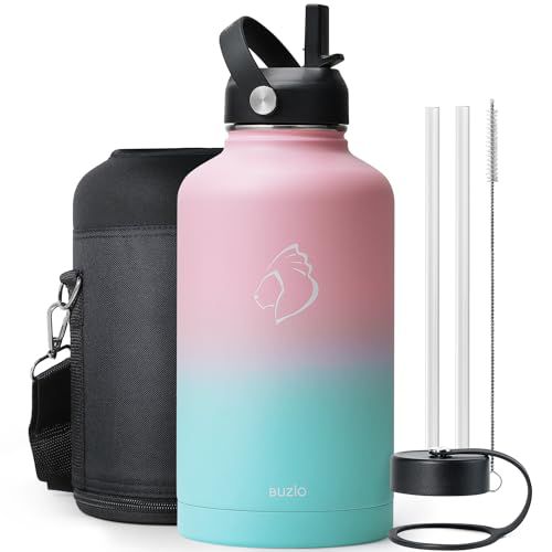 BUZIO Vacuum Insulated Stainless Steel Water Bottle 64oz (Cold for 48 Hrs/Hot for 24 Hrs) BPA Free Double Wall Travel Mug/Flask for Outdoor Sports Hiking, Cycling, Cam,Camping, Running, Bubb
