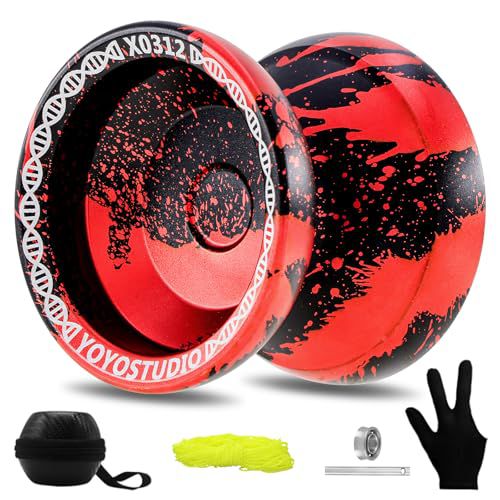 YOYOSTUDIO X0312 Responsive Yoyo Professional Finger Spin Trick Yoyo for Kids 8-12 or Above, Metal Yo yo for Adults with Unresponsive Yoyos Bearing Kit, 10 Yo-Yo Strings, Case & Glove - Blac