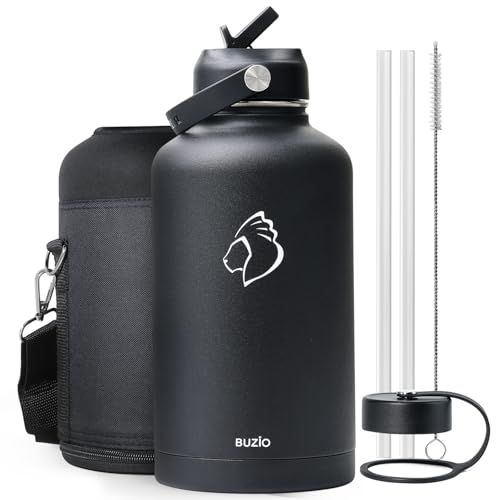 BUZIO Vacuum Insulated Stainless Steel Water Bottle 64oz (Cold for 48 Hrs/Hot for 24 Hrs) BPA Free Double Wall Travel Mug/Flask for Outdoor Sports Hiking, Cycling, Camping, Running 64 Ounces