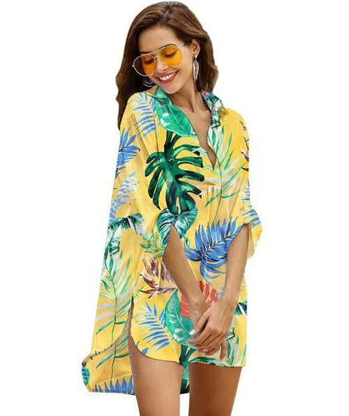 Women's swimwear, beach cover-ups, bikini swimsuits, beach sun protection clothing Flower Color 12 - Yellow Plant Flower Large