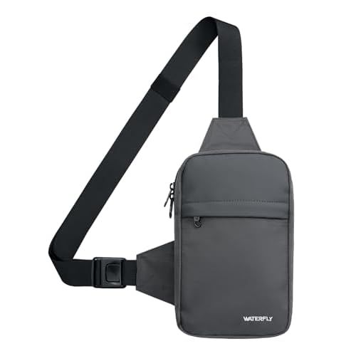 WATERFLY Mini Sling Crossbody Bag: Dual Pocket Small Shoulder Bag Lightweight Casual Phone Chest Bag Daypack for Travel Grey