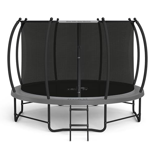 BCAN 8FT 10FT 12FT 14FT 15FT 16FT Recreational Trampoline with Enclosure for Kids Adults, ASTM Approved, Outdoor Trampolines with Ladder for Kids 12FT Apex-Gray