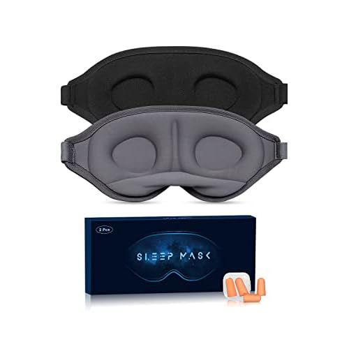 Sleep Mask, 2 Pack 3D Contoured Cup Eye Mask for Sleeping, Sleep Mask for Men Women, 100% Blackout Blindfold, Travel Eye Cover, Sleeping Eye Mask with Adjustable Strap for Side Sleeper (Blac