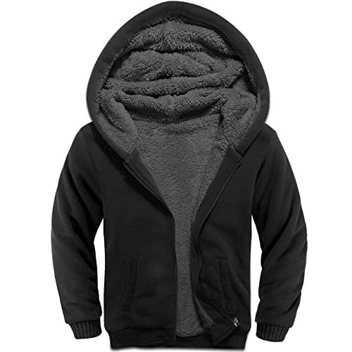 V VALANCH Boys Hoodie Zip Up Fleece Lined Jacket Warm Sherpa Hooded Sweatshirts for Boys Girls 6-15 Years