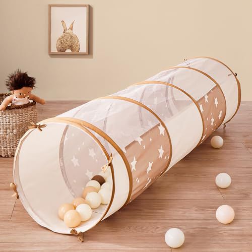 Tiny Land Tunnel Toys for Toddlers, 69" x 18" Baby Tunnel Crawl Indoor, Play Tunnel for Kids to Crawl Through, Pop Up Dog Tunnel, Baby Outdoor Toys Khaki