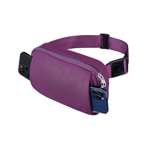 WATERFLY Crossbody Belt Fanny Pack: Sports Walking Waist Bag Runner Belt Bum Bag Hip Fannie Pack Phanny Fannypack Woman Man for Hiking Jogging Running Dark Purple