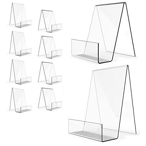 Boloyo Acrylic Book Stand with Ledge,10PC Clear Acrylic Display Easel Transparent Display Stand Holder Tablet Holder for Displaying Books,Magazine,Plate,Pictures,Artworks, CDs