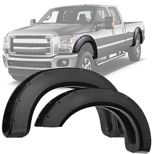 YITAMOTOR Smooth Fender Flares Compatible with 2011-2016 Ford F-250 F-350 Super Duty(Excludes Dually Models), Pocket Bolt-Riveted Style, 4 Pcs Paintable Wheel Flares