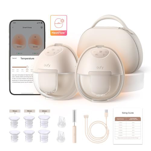 eufy Heated Wearable Breast Pump S1 Pro, Slim Hands-Free Breast Pump with Industry-Leading HeatFlow™ Tech, Wireless Charging Case, App-Controlled OptiRhythm™, Hospital-Grade Suction, in-Bra 