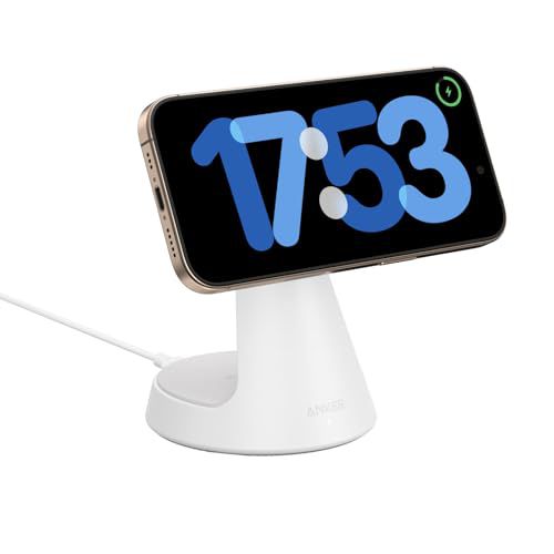 Anker MagSafe Compatible 2-in-1 Charging Stand, iPhone 16 Wireless Charger, Qi2 Certified 15W Ultra-Fast,Adjustable and Super Strong,for iPhone 16/15/14/13/12 Series,AirPods (White, No Adapt
