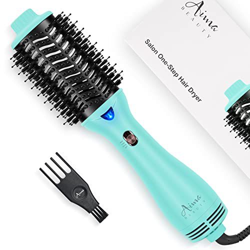 Hot Air Brush, Aima Beauty Professional One Step Hair Dryer & Volumizer 4 in 1 Upgrade Anti-Scald Negative Ionic Technology for All Hair Types, Light Green 2.3 Inches Wide-light Green-oval B