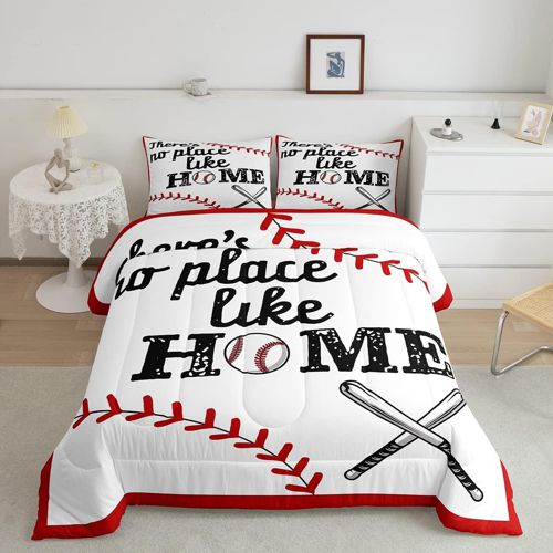 Baseball Print Comforter Set Sports Game Bedding Set Baseball Gaming Comforter Ball White Quilted Duvet Set for Kids Girls Adults Full Size Bedding Collection 3Pcs Boys Multi 18 Full