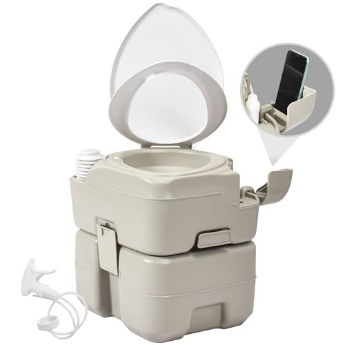 YITAHOME Portable Toilet Camping Porta Potty with Diagonal Enlargerd Bowl, Hand Sprayer and Press Flush Pump, 5.28 Space Saving Indoor Outdoor Toilet for Adults, RV Travel, Boat and Trips Di
