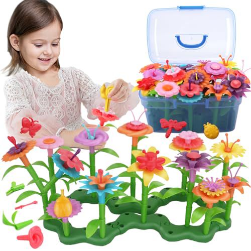 BIRANCO. Flower Garden Building Toys - Build a Bouquet Floral Arrangement Playset for Toddlers and Kids Gifts Age 3, 4, 5, 6 Year Old Girls, Educational STEM Toy (120 PCS) with 6 insect feat