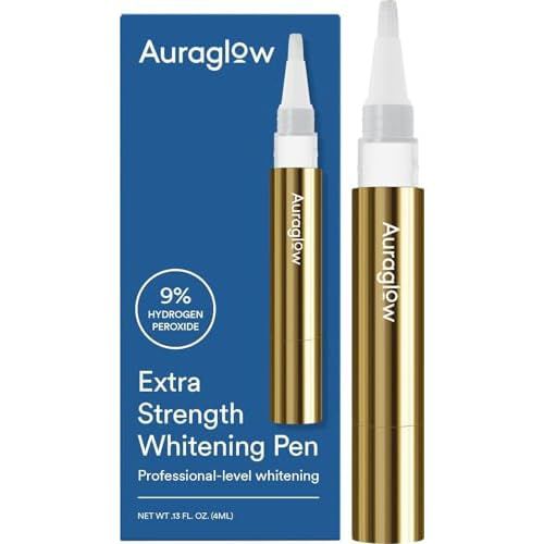 Auraglow Extra Strength Teeth Whitening Pen, 9% Hydrogen Peroxide, 40+ Whitening Treatments, Whitens Teeth Fast, No Sensitivity, 4mL Mint 9%