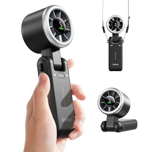 Diveblues Portable Handheld Turbo Fan, 5 Gear Wind, Battery Operated, Up to 12 Working Hours, 3 IN 1 Hand Fan with Air Turbo Tech Cooling Fan for Outdoor Activities, Travel, Working