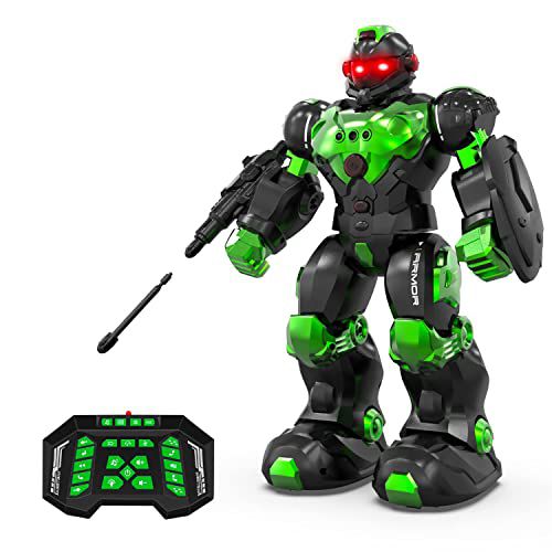 STEMTRON Robot Toys for Kids, Programmable Remote Control Robot with Intelligent Gesture Sensing, Recharge, Singing & Dancing Mode, Launcher (Green)