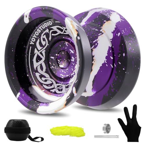 YOYOSTUDIO F25 Trick Yoyo Professional Responsive Yoyo for Kids 8-12, Unresponsive Yo yo for Finger Spin Trick, Pro Yo yo with Yoyos Accessory Kit, 10 Yo-Yo Strings, Case & Glove - Black Pur
