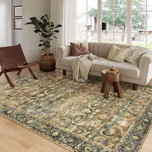 Lahome 8x10 Area Rugs for Living Room,Fall Washable Rugs 8x10 for Bedroom,Brown Dining Room Rugs for Under Table,Vintage Retro Distressed Accent Carpet for Dorm Home Office(8'x10',Vintage-02