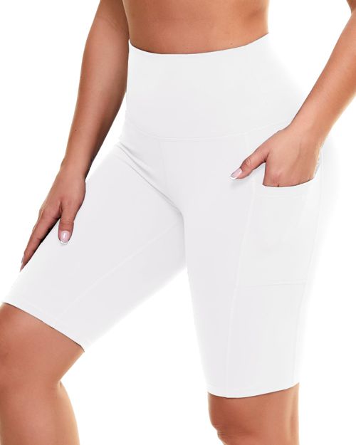 GAYHAY Biker Shorts for Women with Pockets - 8"/5"/3" Booty High Waisted Black Spandex Volleyball Short for Workout Yoga 8 IN Small-Medium White