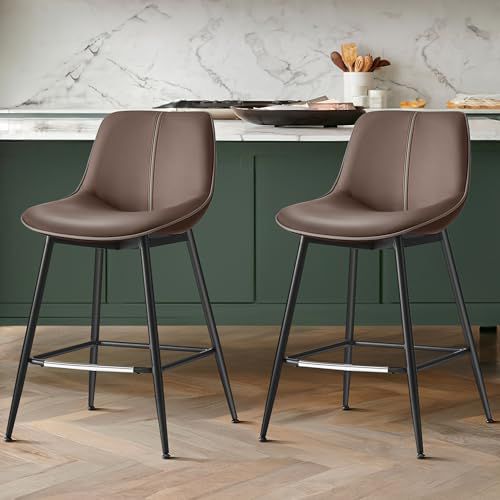 VASAGLE Bar Stools Set of 2, Counter Height Bar Stools with Back, Ergonomic Backrest, Synthetic Leather, Metal Legs, 24.4-Inch Tall Barstools for Kitchen Island Home Bar, Easy Assembly, Ches