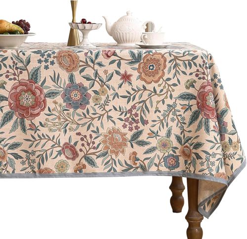 Fall Floral Linen Tablecloth for Rectangle Tables,French Rustic Table Cloth with Colorful Flowers Pattern,Farmhouse Decor for Kitchen Parties Thanksgi