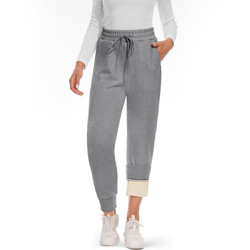 CAMPSNAIL Fleece Lined Sweatpants Women - Joggers for Women with Pockets High Waisted Thermal Winter Warm Pants for Snow 4#light Grey-heather Medium