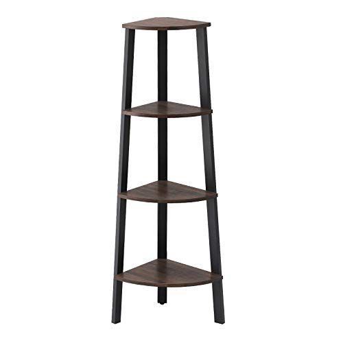 VASAGLE Corner Shelf Stand, 4-Tier Corner Bookshelf, Industrial Corner Ladder Shelf, Plant Stand Display Shelf for Living Room, Office, Kitchen, Rustic Dark Brown and Black ULLS34BF