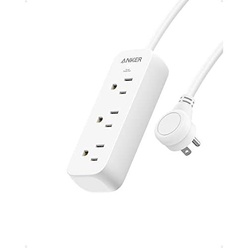 Anker Flat Plug Extension Cord,Small Power Strip Surge Protector(300J),5ft for iPhone 15/15 Plus/15 Pro/15 Pro Max, with 3AC Outlets,Surge Protection,Compact for Travel,Home,Dorm,Office,ETL 