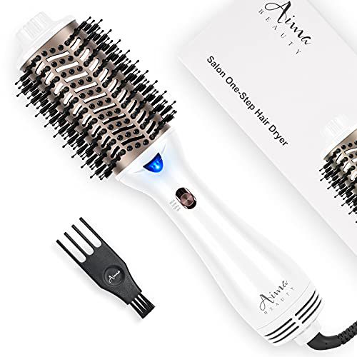 Aima Beauty Hair Dryer Brush, One Step Hair Dryer & Volumizing Hot Air Brush, 3 Heat/Speed Settings, Advanced Ionic Technology, Ceramic Coating, Nylon Pins & Tufted Bristles, Dark Green, 100