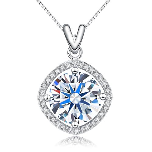 5 Carat Moissanite Pendant Necklace 18K White Gold Silver Plated Necklace with Moissanite D Color Ideal Cut Diamond Necklace, Valentine's Day Gift for