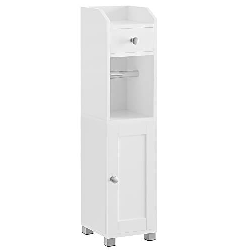 VASAGLE Small Bathroom Storage Cabinet, Toilet Paper Holder with Storage Cabinet, Bathroom Organizer with Adjustable Shelf, Water-Proof Feet, for Small Spaces, White UBBC846P31